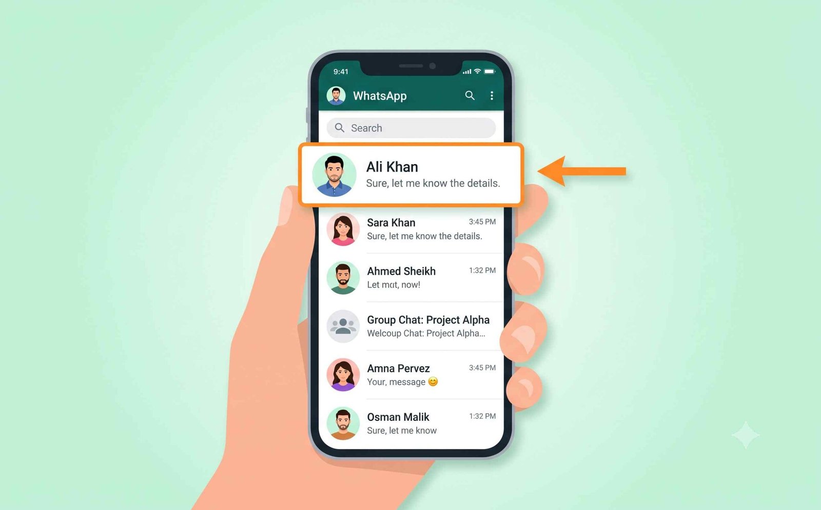Open Ali Khan chat in WhatsApp chat list