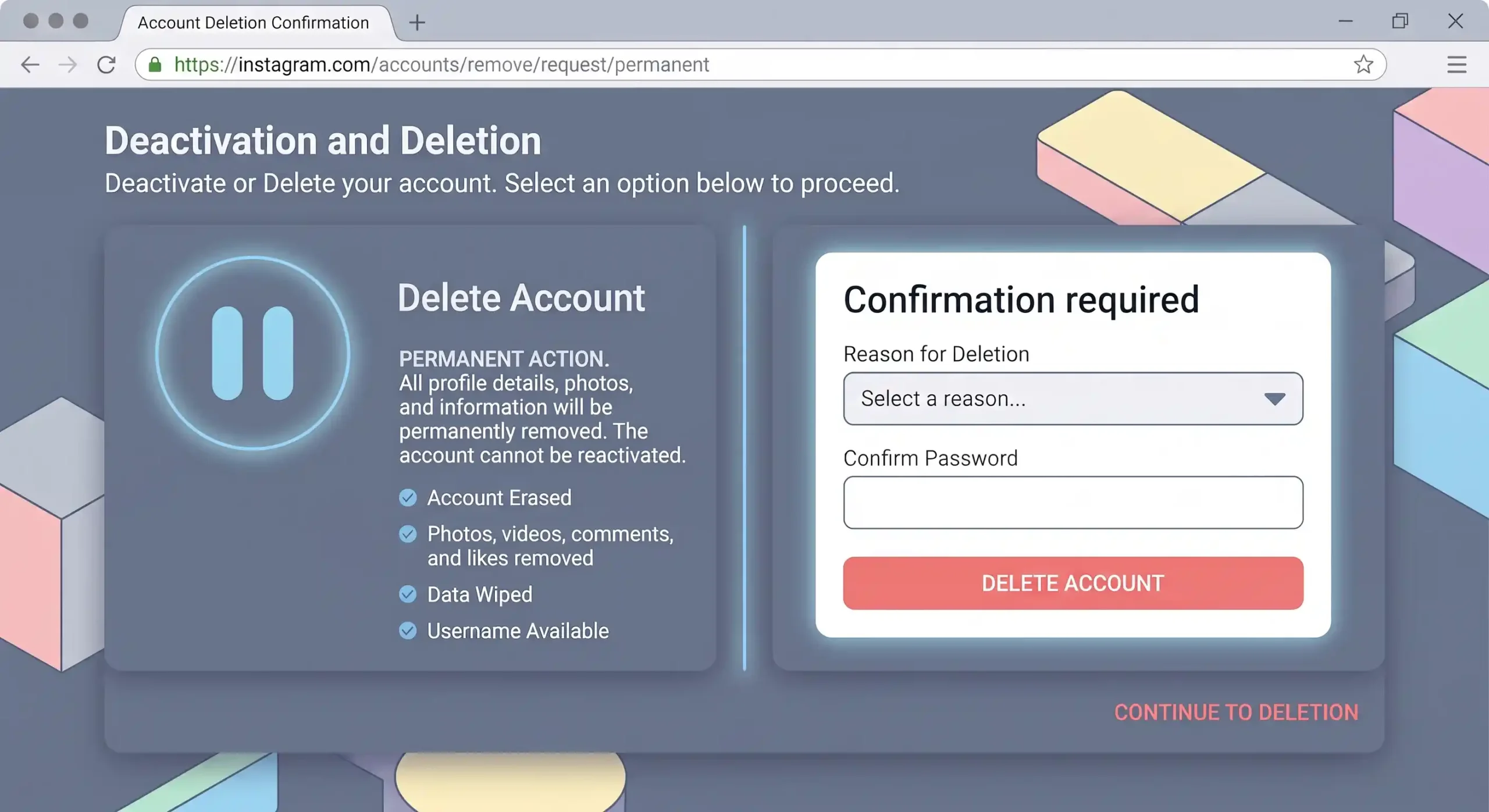 How to delete instagram account on computer using a web browser