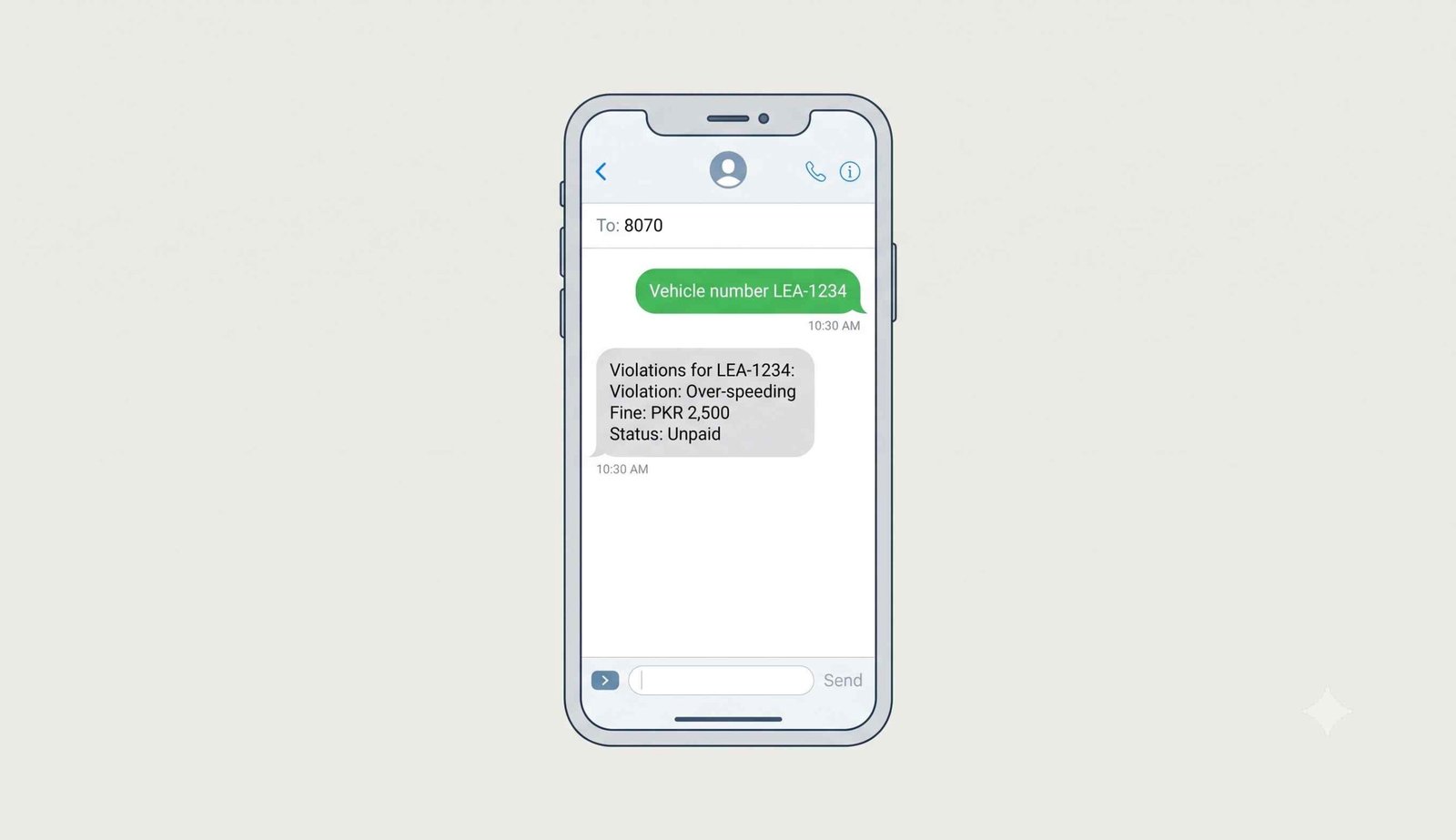 Checking e challan via SMS by sending vehicle number to 8070