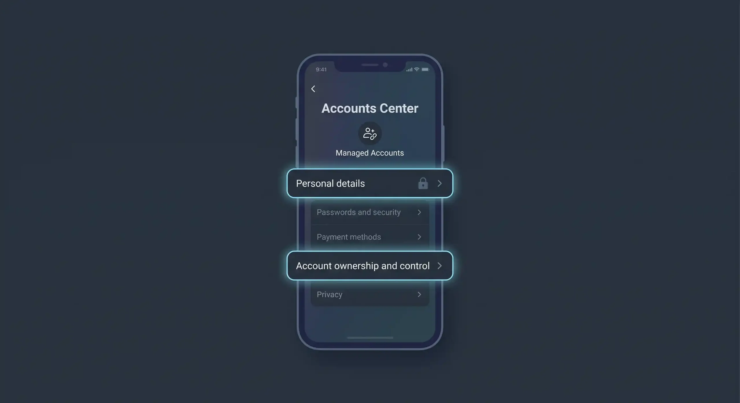 Navigating to Personal Details inside Instagram Meta Accounts Center