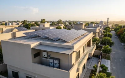 Rooftop solar panels and inverter battery system installed on a Pakistani residential house